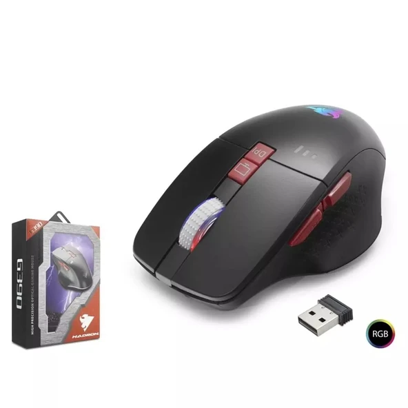 HADRON G390 Kablosuz Gaming Mouse Şarjlı 1600 DPI Sessiz RGB - Siyah ürün görseli 1