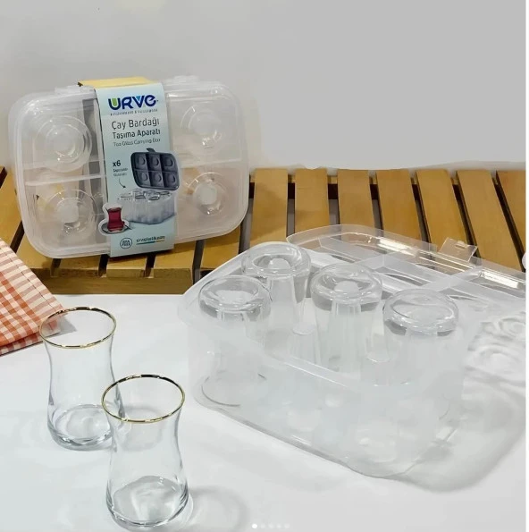Çay bardağı taşıma aparatı - piknik çay bardağı taşıma kutusu 6 kişilik ürün görseli 1