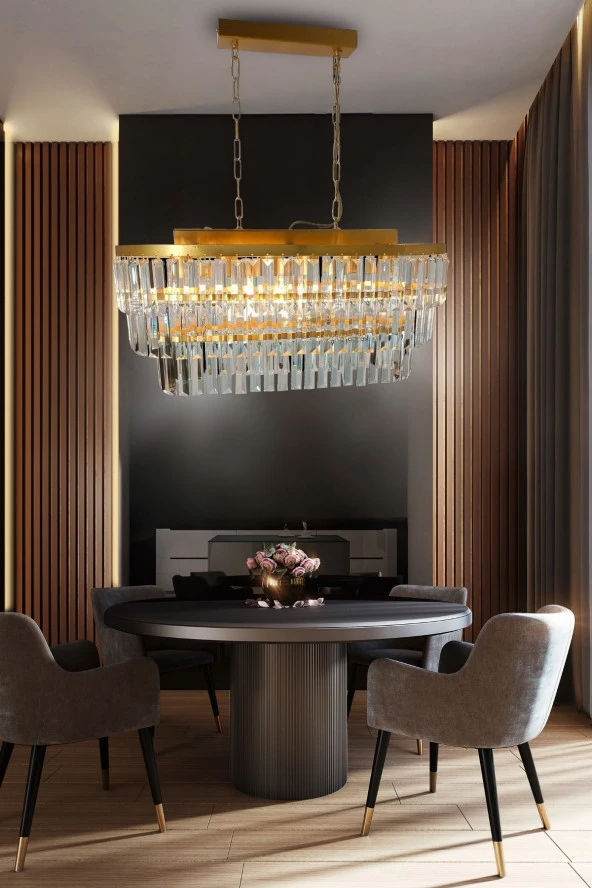 Birsen Aydınlatma Gizem Gold 73x30 Cm'lik Kristal Taşlı Yemek Masası Lüks Avize - Yatak Odası - Salon - Mutfak - Hol ürün görseli 1