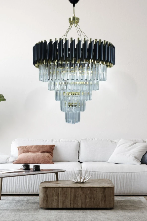 Birsen Aydınlatma Riva Gold 55x55 Cm'Lik Kristal Taşlı Gold Lüks Avize - Yatak Odası - Salon - Mutfak - Hol ürün görseli 1