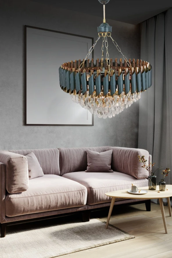 Birsen Aydınlatma Miva 55x55 Cm'Lik Kristal Taşlı Gold-Siyah Lüks Avize - Yatak Odası - Salon - Mutfak - Hol ürün görseli 1