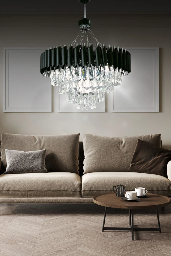 Birsen Aydınlatma Mezun Siyah 55x55 Cm'Lik Modern Kristal Taşlı Lüks Avize - Yatak Odası - Salon - Mutfak - Hol ürün görseli 1