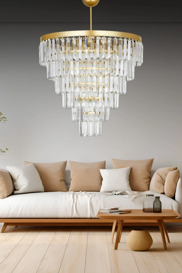 Birsen Aydınlatma Nilsa Gold 50x50 Cm'Lik Kristal Taşlı Lüks Avize - Yatak Odası - Salon - Mutfak - Hol ürün görseli 1
