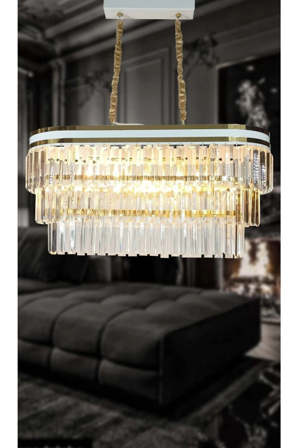 MATMAZEL AKSESUAR AVİZADE MATMAZEL AKSESUAR  BEYAZ ŞERİTLİ 70X30 CM LİK KRİSTAL TAŞLI LÜKS AVİZE ürün görseli 1