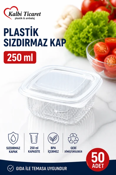 Plastik Saklama Kabı 250 gr 50 Adet Plastik Kapaklı Kase Sızdırmaz Kap Şeffaf Kullan At Kase ürün görseli 1