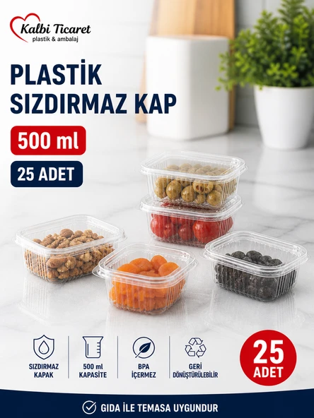 Plastik Saklama Kabı 500 gr 25 Adet Plastik Kapaklı Kase Sızdırmaz Kap Şeffaf Kullan At Kase ürün görseli 1