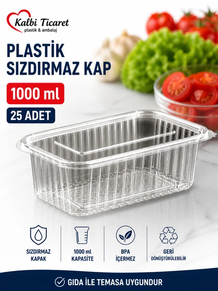 Plastik Saklama Kabı 1000 gr 25 Adet Plastik Kapaklı Kase Sızdırmaz Kap Şeffaf Kullan At Kase ürün görseli 1
