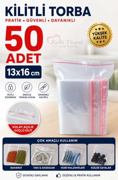 Kilitli Torba 13x16 Cm 50'li Kilitli Buzdolabı Poşeti Şeffaf Naylon Torba Kilitli Saklama Poşeti ürün görseli 1