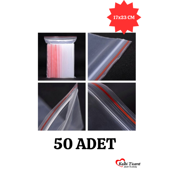 Kilitli Torba 17x23 Cm 50'li Kilitli Buzdolabı Poşeti Şeffaf Naylon Torba Kilitli Saklama Poşeti ürün görseli 1