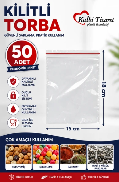 Kilitli Torba 15x18 Cm 50'li Kilitli Buzdolabı Poşeti Şeffaf Naylon Torba Kilitli Saklama Poşeti ürün görseli 1