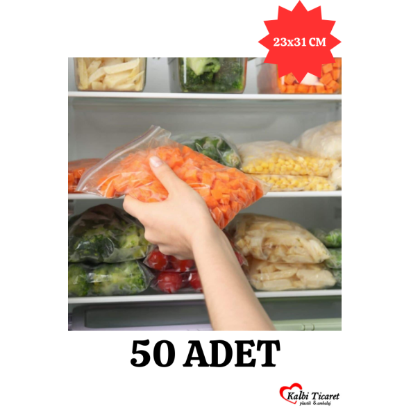 Kilitli Torba 23x31 Cm 50'li Kilitli Buzdolabı Poşeti Şeffaf Naylon Torba Kilitli Saklama Poşeti ürün görseli 1