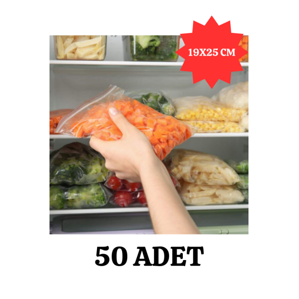 Kilitli Torba 19x25 Cm 50'li Kilitli Buzdolabı Poşeti Şeffaf Naylon Torba Kilitli Saklama Poşeti ürün görseli 1