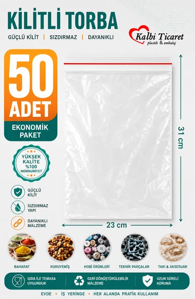 Kilitli Torba 23x31 Cm 50'li Kilitli Buzdolabı Poşeti Şeffaf Naylon Torba Kilitli Saklama Poşeti ürün görseli 1