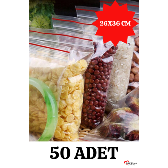 Kilitli Torba 26x36 Cm 50'li Kilitli Buzdolabı Poşeti Şeffaf Naylon Torba Kilitli Saklama Poşeti ürün görseli 1