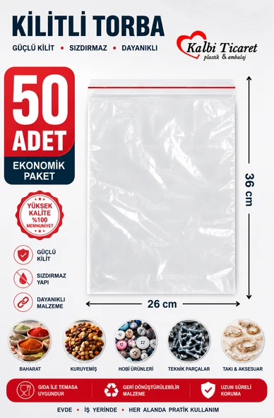 Kilitli Torba 26x36 Cm 50'li Kilitli Buzdolabı Poşeti Şeffaf Naylon Torba Kilitli Saklama Poşeti ürün görseli 1