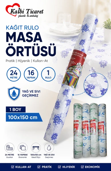 Kağıt Masa Örtüsü 24 Metre 16 Yaprak Kullan At Masa Örtüsü Sıvı Geçirmez Desenli Örtü 100x150 cm ürün görseli 1