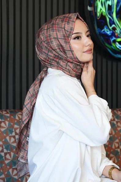 Geometrik Desen Açık Kahverengi Soft Pamuk Şal ürün görseli 1