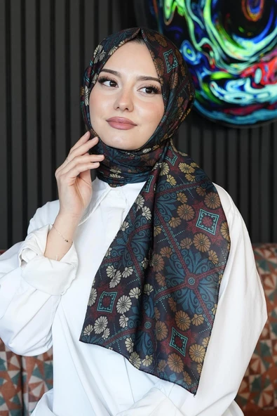 Çiçek Desen Koyu Yeşil Soft Pamuk Şal ürün görseli 1