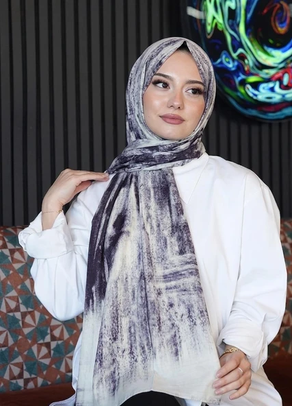 Geometrik Desen Açık Gri Soft Pamuk Şal ürün görseli 1