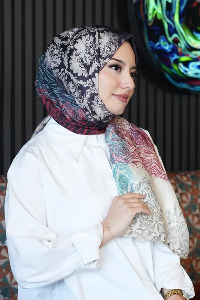 Dalgalı Desen Yeşil Soft Pamuk Şal - Resim 3