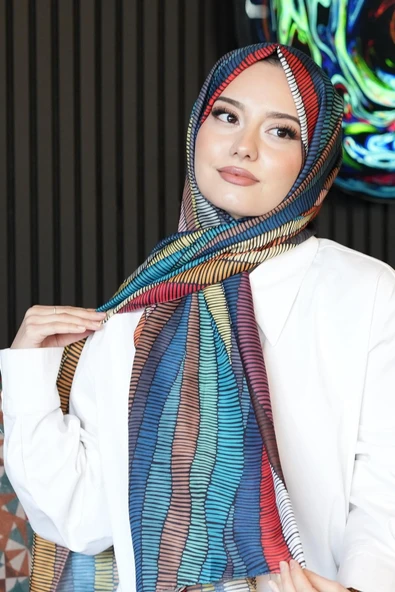 Dalgalı Desen Çok Renkli Soft Pamuk Şal - Resim 3