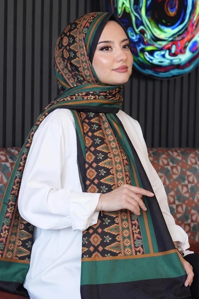 Çiçek Desen Yeşil Soft Pamuk Şal ürün görseli 1