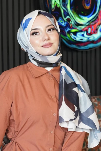 Soyut Desen Bej Soft Pamuk Şal - Resim 4