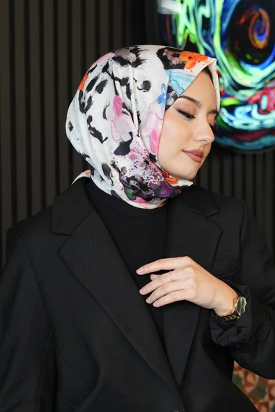 Çiçek Desen Renkli Soft Pamuk Şal - Resim 2