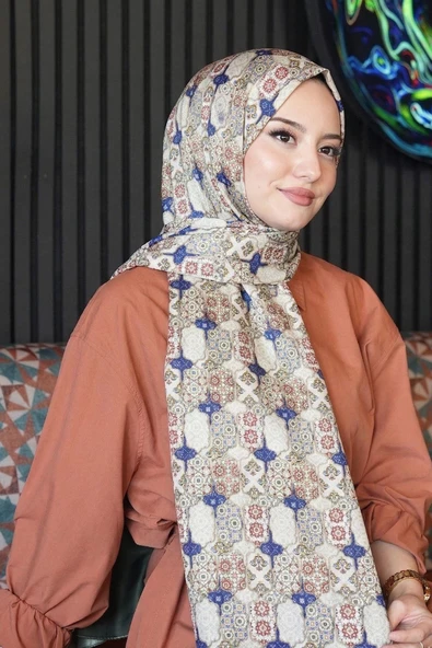 Geometrik Desen Mavi Soft Pamuk Şal ürün görseli 1