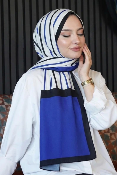 Zebra Desen Mavi Soft Pamuk Şal ürün görseli 1