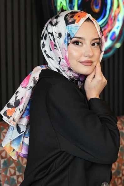 Çiçek Desen Renkli Soft Pamuk Şal - Resim 4