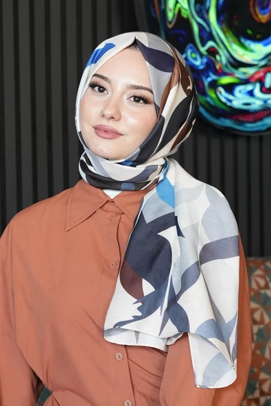 Soyut Desen Bej Soft Pamuk Şal - Resim 3