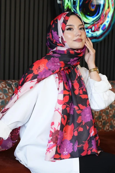 Çiçek Desen Pembe Soft Pamuk Şal ürün görseli 1