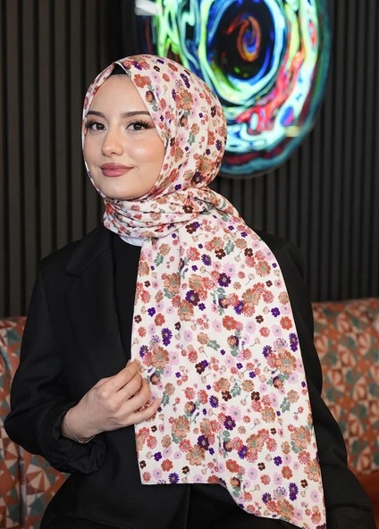 Çiçek Desen Beyaz Soft Pamuk Şal ürün görseli 1