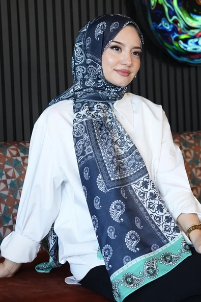 Paisley Desen Lacivert Soft Pamuk Şal ürün görseli 1