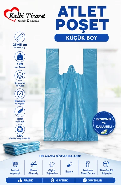 Kalın Mavi Poşet Küçük Boy 1 Kg Hışır Atlet Poşet Market Manav Poşeti Çöp Poşeti ürün görseli 1