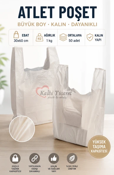 Kalın Kırık Beyaz Poşet Büyük Boy 1 Kg Hışır Atlet Poşet Market Manav Poşeti Çöp Poşeti ürün görseli 1