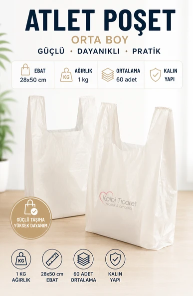 Kalın Kırık Beyaz Poşet Orta Boy 1 Kg Hışır Atlet Poşet Market Manav Poşeti Çöp Poşeti ürün görseli 1