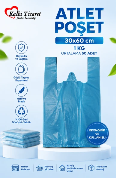 Kalın Mavi Poşet Büyük Boy 1 Kg Hışır Atlet Poşet Market Manav Poşeti Çöp Poşeti ürün görseli 1