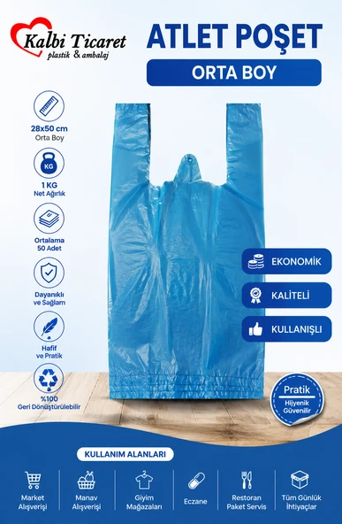 Kalın Mavi Poşet Orta Boy 1 Kg Hışır Atlet Poşet Market Manav Poşeti Çöp Poşeti ürün görseli 1