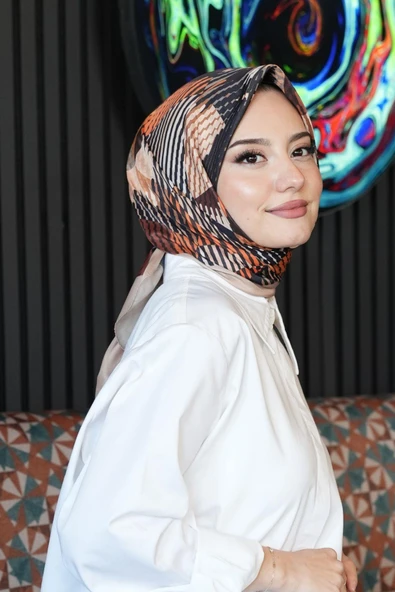 Soyut Desen Açık Kahverengi Soft Pamuk Eşarp ürün görseli 1