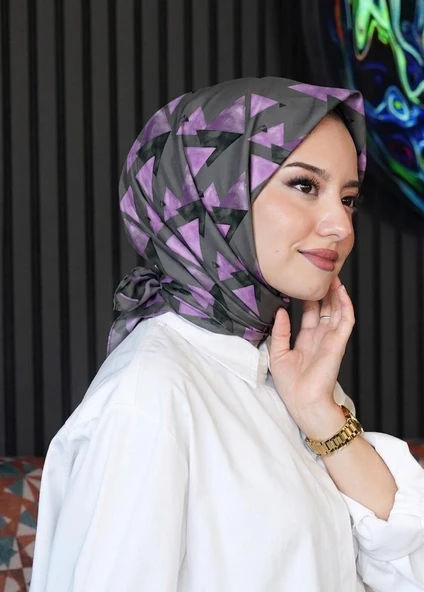 Üçgen Desen Mor Soft Pamuk Eşarp ürün görseli 1