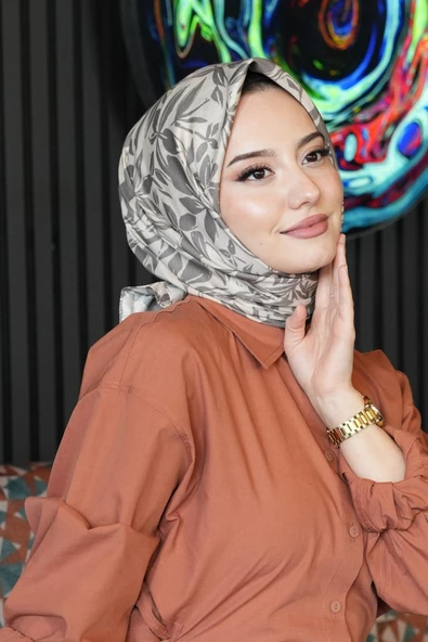 Floral Desen Bej Soft Pamuk Eşarp - Resim 4