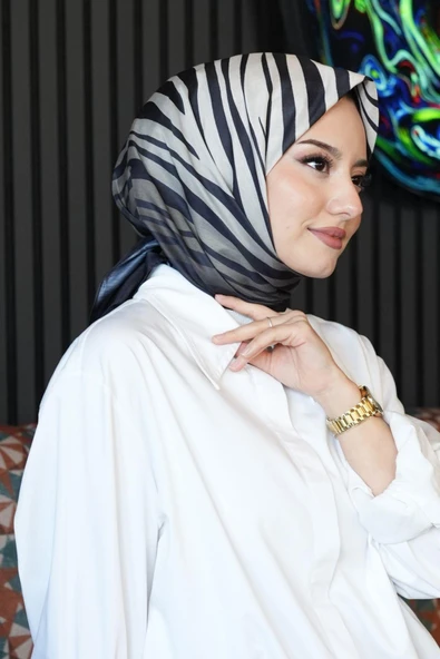 Zebra Desen Siyah Soft Pamuk Eşarp - Resim 2