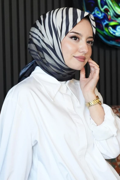 Zebra Desen Siyah Soft Pamuk Eşarp - Resim 4
