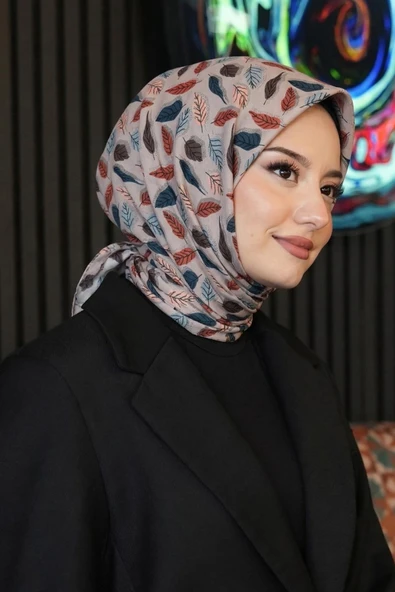 Yaprak Desen Açık-Gri Soft Pamuk Eşarp ürün görseli 1
