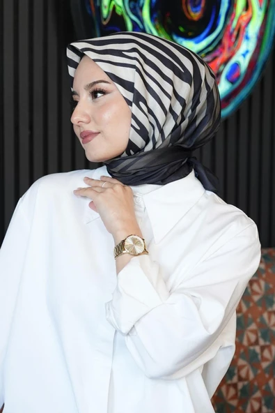 Zebra Desen Siyah Soft Pamuk Eşarp - Resim 3