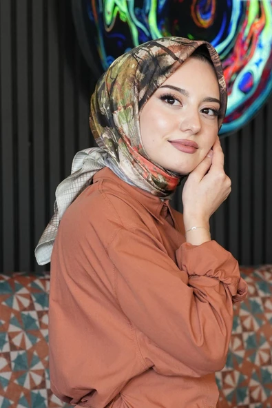 Doğa Desen Gri Soft Pamuk Eşarp - Resim 5