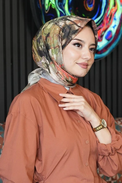 Doğa Desen Gri Soft Pamuk Eşarp - Resim 3
