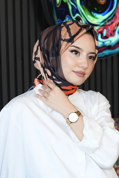 Dallı Desen Turuncu Soft Pamuk Eşarp - Resim 2